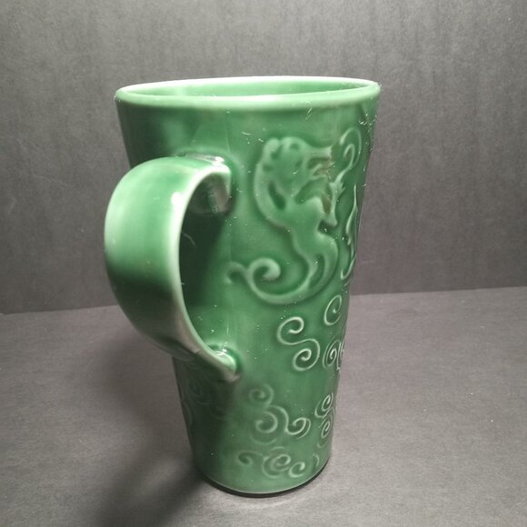Starbucks Vintage Chaleur Embossed Green Ceramic Travel Mug Siren Mermaid - Picture 4 of 14